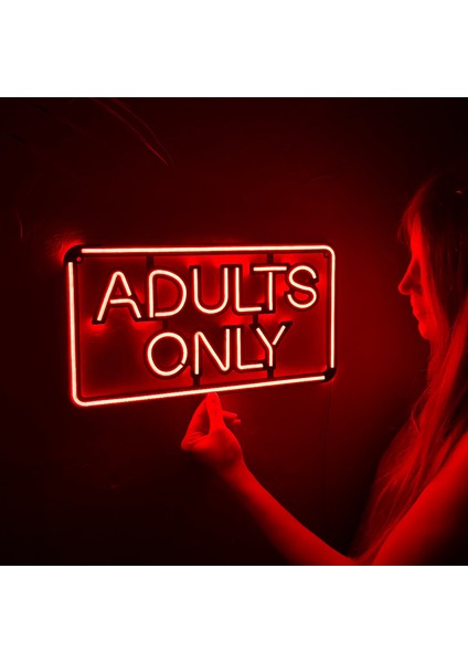 Adults Only Neon Duvar Dekoru | Kırmızı Led, Metal Üzerine Neon Tabela | 41 cm x 22,5 cm