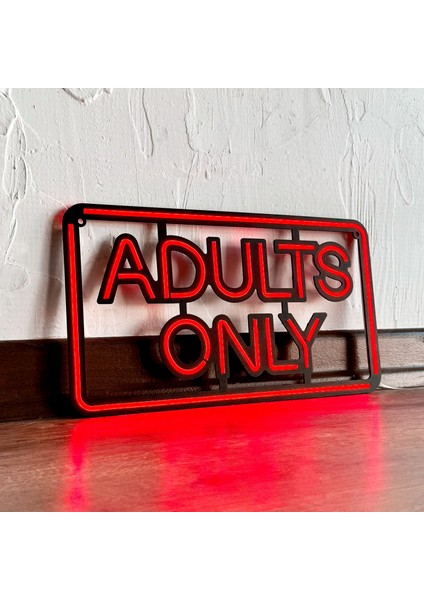 Adults Only Neon Duvar Dekoru | Kırmızı Led, Metal Üzerine Neon Tabela | 41 cm x 22,5 cm