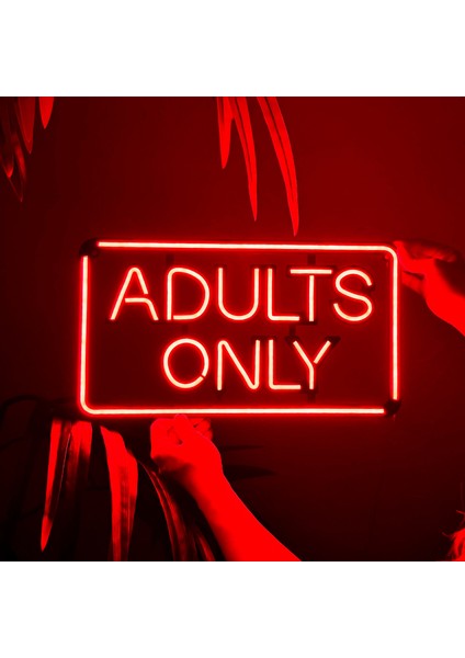 Adults Only Neon Duvar Dekoru | Kırmızı Led, Metal Üzerine Neon Tabela | 41 cm x 22,5 cm