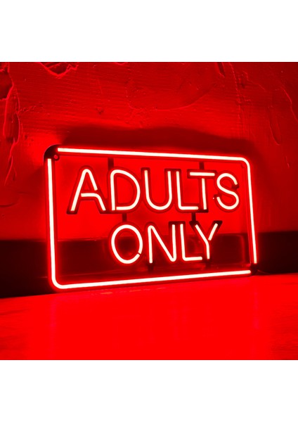 Adults Only Neon Duvar Dekoru | Kırmızı Led, Metal Üzerine Neon Tabela | 41 cm x 22,5 cm