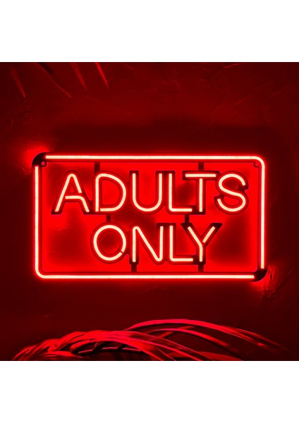 Adults Only Neon Duvar Dekoru | Kırmızı Led, Metal Üzerine Neon Tabela | 41 cm x 22,5 cm