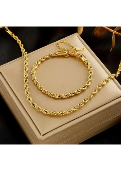 SE Jewellery Gold Burgu Model Zincir Bileklik Kolye Seti