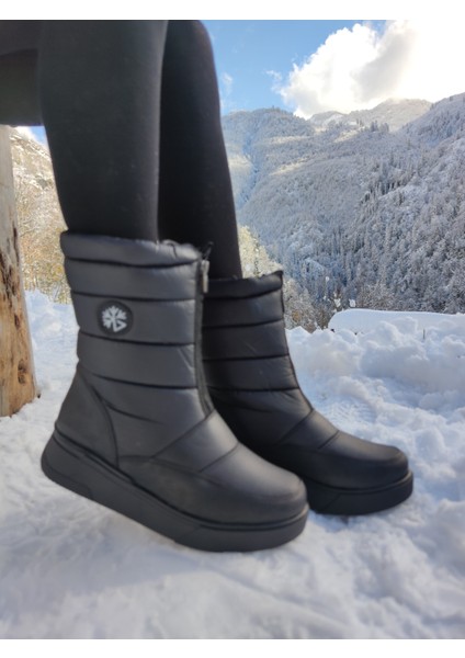 Çiğdem Kar Botu - Kar 9 - Siyah-Önden-Fermuarlı - 37