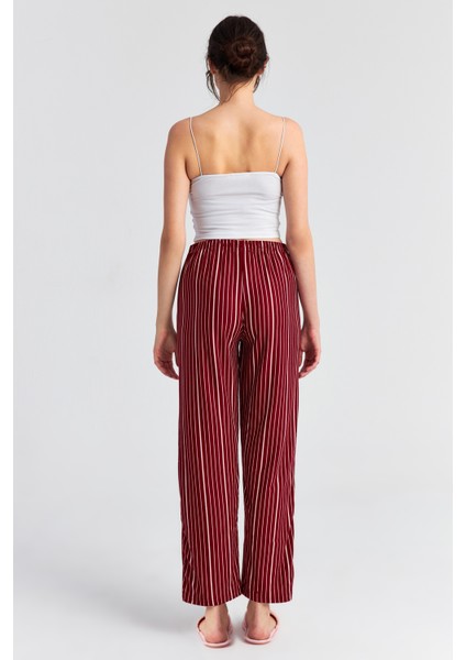 Kadın Bordo Çizgili Süet Pijama Pantolon fırsatları
