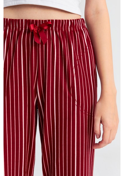Kadın Bordo Çizgili Süet Pijama Pantolon indirimleri