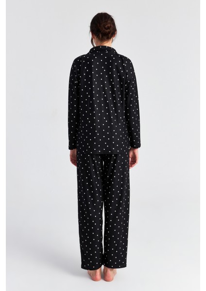 Kadın Siyah Yıldız Uzun Kol Bebe Yaka Pantolon Pijama Takım fırsatları