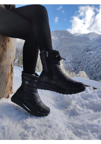 Çiğdem Kar Botu - Kar 8 - Siyah-Yandan-Fermuarlı - 38