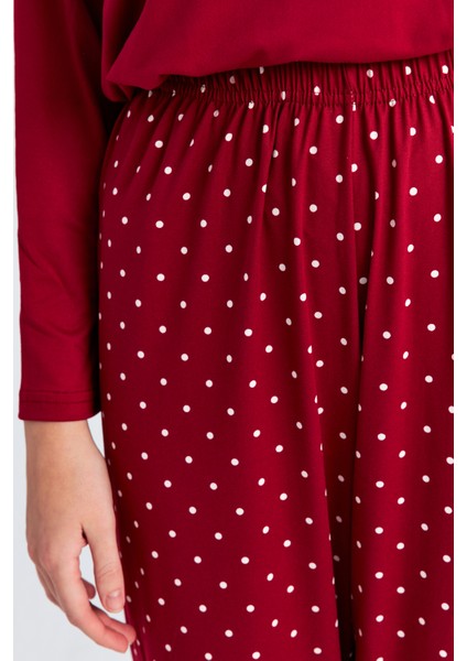 Kadın Bordo Puanlı Cepli Uzun Kol Pantolon Pijama Takım indirimleri