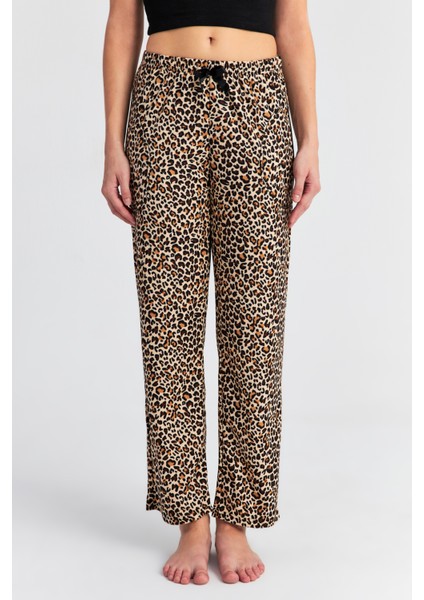 Kadın Leopar Süet Pijama Pantolon modelleri