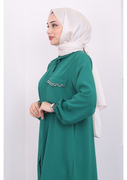 Yeşil Taşlı Yırtmaçlı Takım modelleri