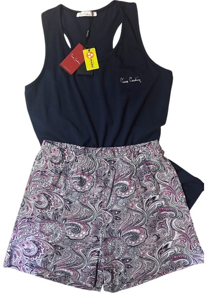 Pierre CARDIN-7268-BAYAN Sporcu Şortlu Pijama Takımı-Lacivert fırsatları