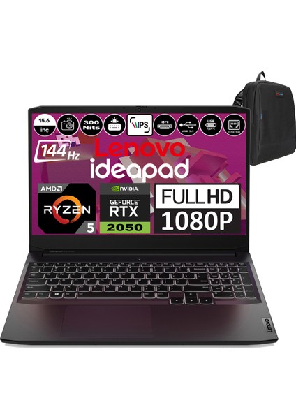 Ideapad Gaming 3 Amd Ryzen 5 5500H Ddr4 64GB 1tb SSD RTX2050-4GB Windows 11 Home 15.6" IPS 144HZ Taşınabilir Bilgisayar 82K202BRTXH08 + Weblegelsin Çanta