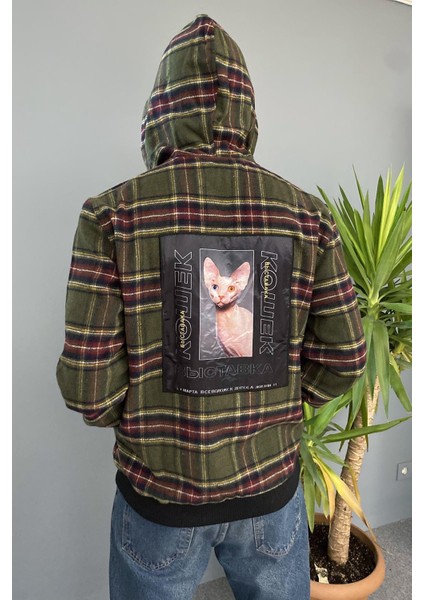 Arkası Baskılı Kapüşonlu Sweatshirt Kanguru Cepli Oversize