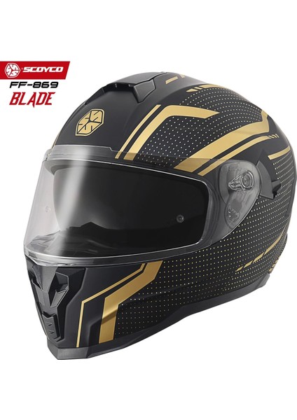 FF-869 Blade Mat Siyah-Gold Güneş Vizörlü Kapalı Kask