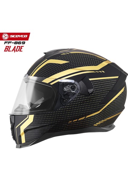 FF-869 Blade Mat Siyah-Gold Güneş Vizörlü Kapalı Kask