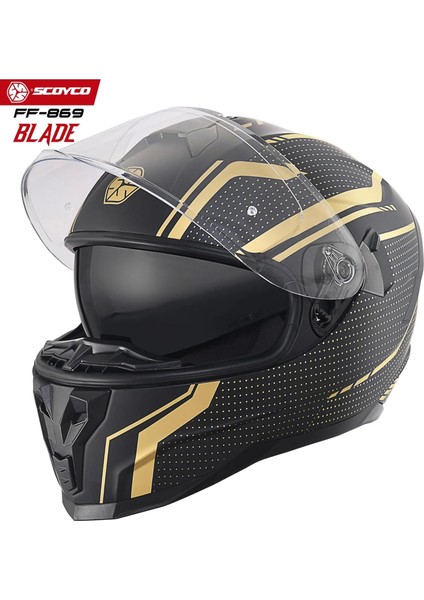 FF-869 Blade Mat Siyah-Gold Güneş Vizörlü Kapalı Kask