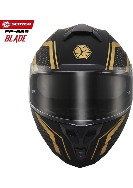 FF-869 Blade Mat Siyah-Gold Güneş Vizörlü Kapalı Kask