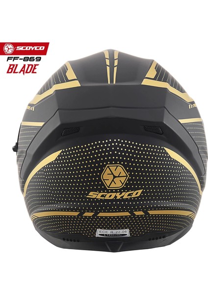 FF-869 Blade Mat Siyah-Gold Güneş Vizörlü Kapalı Kask