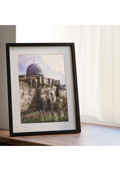 Çerçeveli Dijital Filistin Köşeden Kıble Cami Duvar Dekoru 30*40 P00003