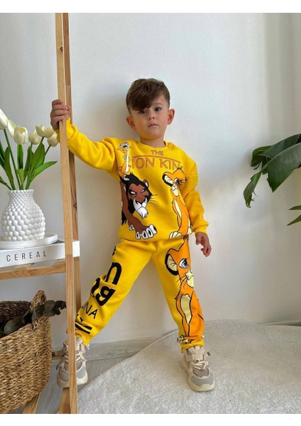 Aslan Baskılı Üç Iplik Şardonlu ,bel Lastikli ve Likralı Erkek Çocuk Eşofman Takımı