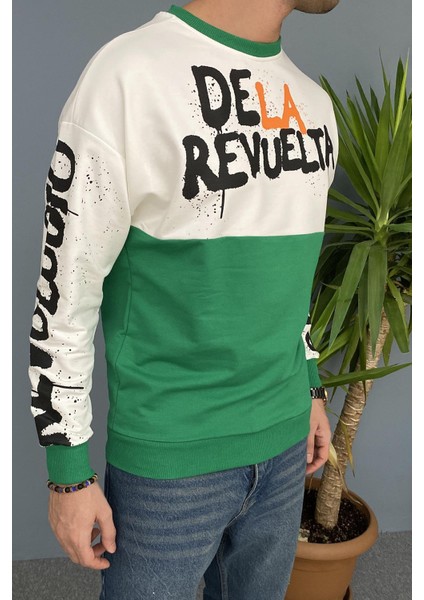 Baskılı Bisiklet Yaka Oversize Ince Sweatshirt