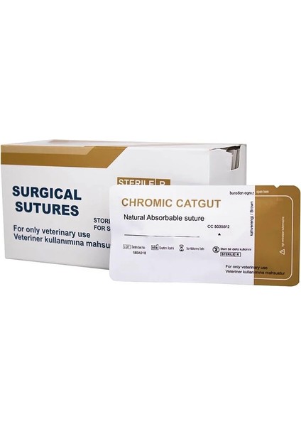 VİP Chromic Catgut Kromik Katgüt Doğal Emilebilir Sutur Yukarı Keskin 150cm No:4 12 Adet (1 Paket)