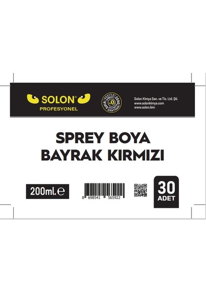 30 Adet (1 Koli) Sprey Boya Bayrak Kırmızı 200 Ml.