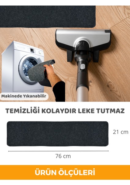 Kaymaz Taban Yıkanabilir Keçe Merdiven Halısı 76 x 20 Antrasit Çocuk Yaşlı Evcil Hayvan Güvenli Kolay Kurulabilir (1 Adet)