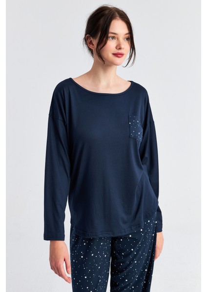 Kadın Laci Yıldız Cepli Uzun Kol Pantolon Pijama Takım modelleri