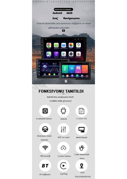 Mitsubishi Lancer 2007-2015 Yıl Android Sürüm 13 Kablosuz Carplay Navigasyon Multimedya 9 Inç Ekran 2Gb Ram 32Gb Rom