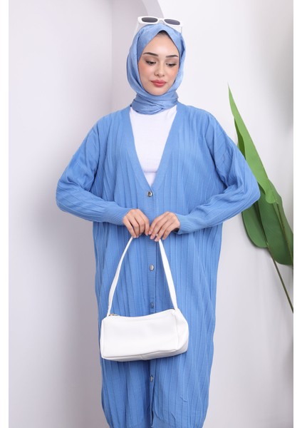 Indigo Düğmeli Uzun Triko Merserize Hırka fiyatları