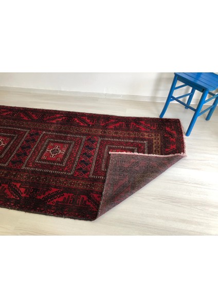 230X118CM El Dokuma Yıkanabilir Bohem Stili Yün Kırmızı ve Siyah Renkli Türk Kilimi