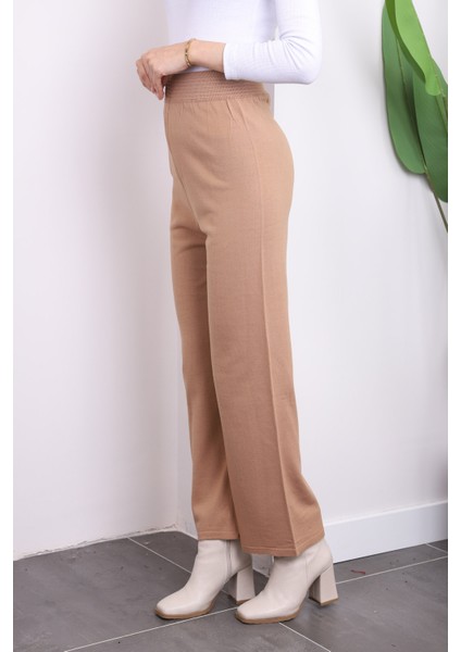 Bisküvi Yüksek Bel Bol Paça Triko Pantolon modelleri