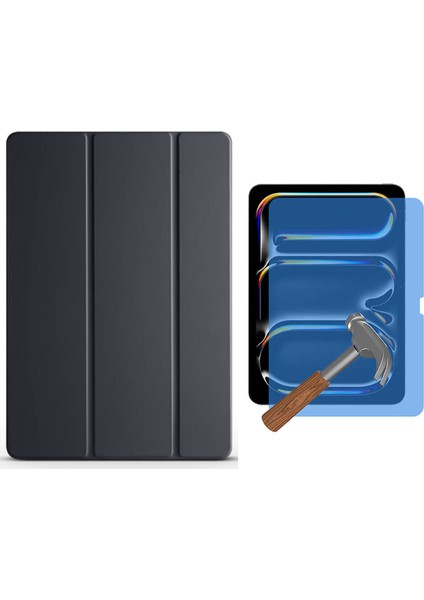 Apple iPad Air 6.nesil M2 11 Inç Kılıf Yatay Standlı Arkası Sert P.c Güçlü Mıknatıslı Smart Kılıf + 9h Temperli Nano Ekran Koruyucu