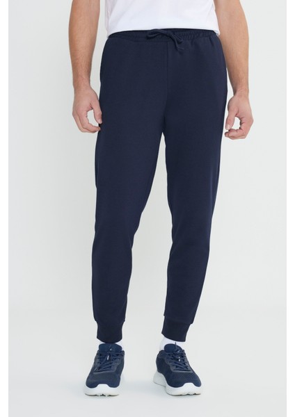 Erkek Lacivert Standart Fit Normal Kesim 2 İplik Cepli Rahat Recycle Pamuklu Jogger Eşofman Altı
