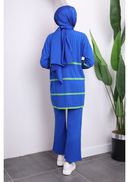 Saks Mavi Çizgili Triko Tunik Pantolon İkili Takım fırsatları