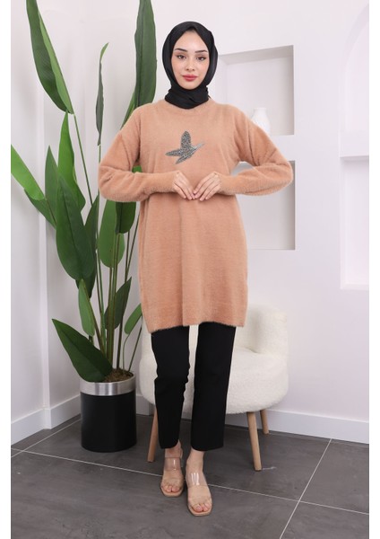 Bisküvi Taş Detaylı Peluş Triko Tunik fırsatları