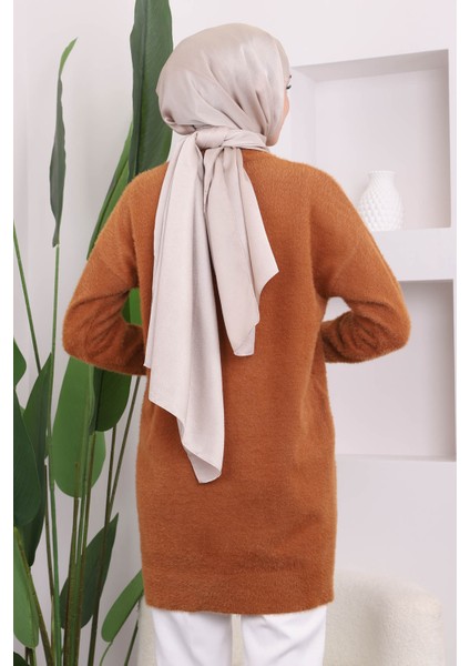 Camel Taş Detaylı Peluş Triko Tunik