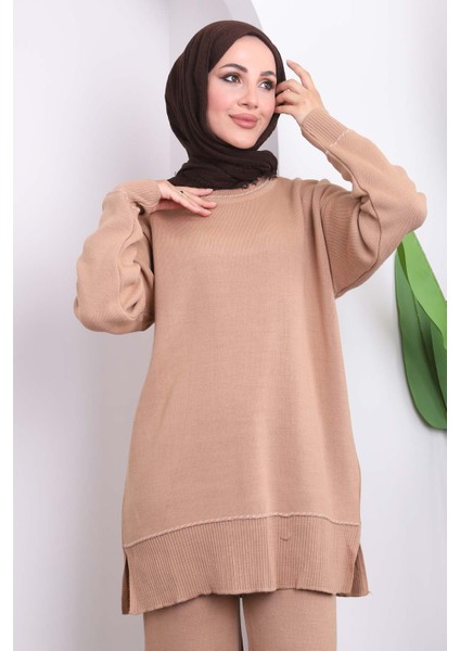 Bisküvi Pantolonlu Triko Tunik Takım modelleri