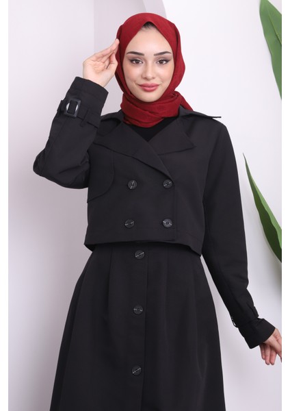 Siyah Crop Ceket Etekli Takım modelleri