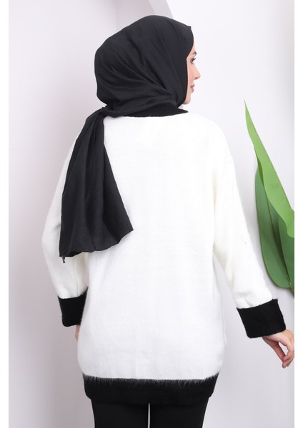 Krem Kol Düğmeli Triko Tunik modelleri