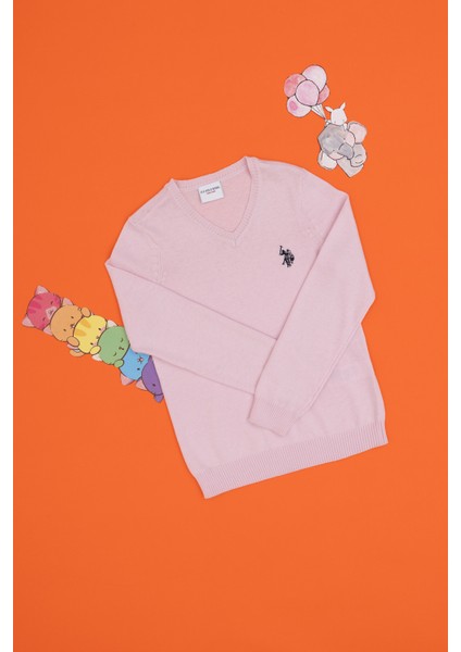 U.S. Polo Assn. Kız Çocuk Pembe Triko Kazak 50294198-VR041