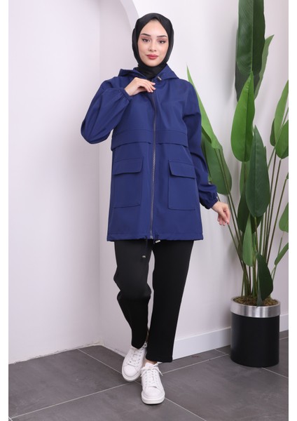 Lacivert Kapüşonlu Fermuarlı Kısa Trenç fiyatları