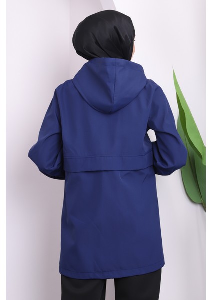 Lacivert Kapüşonlu Fermuarlı Kısa Trenç modelleri