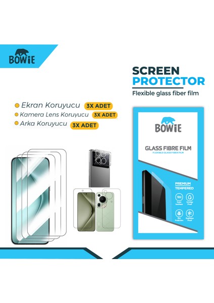 Poco M3 için full kaplama ön arka kamera nano tempered ekran koruyucu 3 adet set