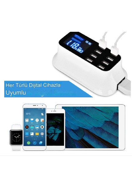 USB Şarj Istasyonu, LED Ekranlı 8 Bağlantı Noktalı USB Çoklu Bağlantı Noktası Şarj Cihazı, Akıllı Telefonlar Tabletler Için Hızlı Şarj Masaüstü USB Şarj Cihazı Merkezi indirimleri