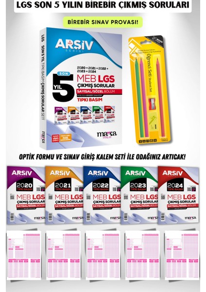 Lgs 8. Sınıf Son 5 Yıl Tıpkı Basım Fasikül Çıkmış Sorular Video Çözümlü ve Sınav Kalem + Optik Seti