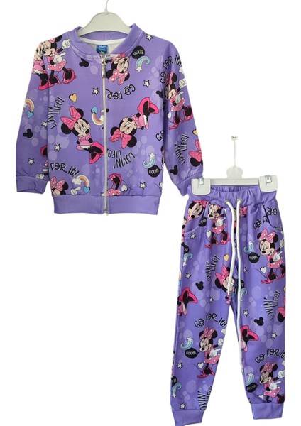Kız Çocuk Minnie Mouse Temalı Mevsimlik Hırkalı Üçlü Takım Kız Çocuk Hırkalı Takım