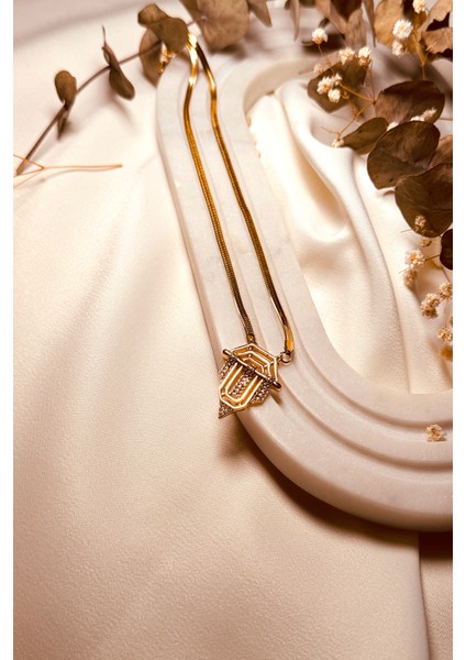 By Serenay Balık Sırtı Zincir New Collection Modern Tasarım Çelik Gold Renk Kolye