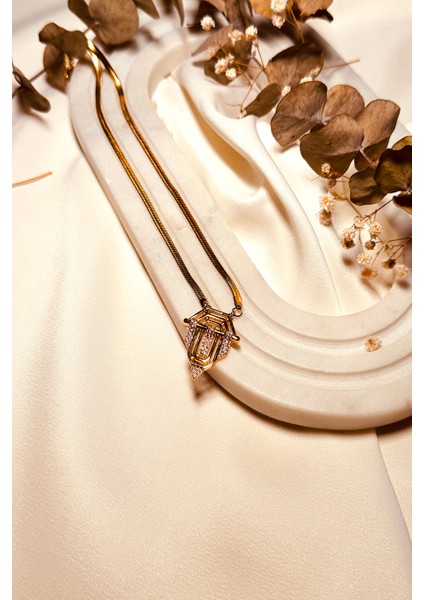 By Serenay Balık Sırtı Zincir New Collection Modern Tasarım Çelik Gold Renk Kolye